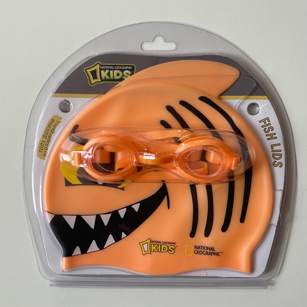 National Geographic Kids Fish Lids Swim Cap & Goggles Set - Orange Shark